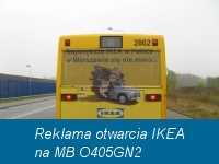 Reklama IKEA na Mercedesach O405GN2 Warszawa za Łodzią. Otwarcie największego IKEA w Polsce.